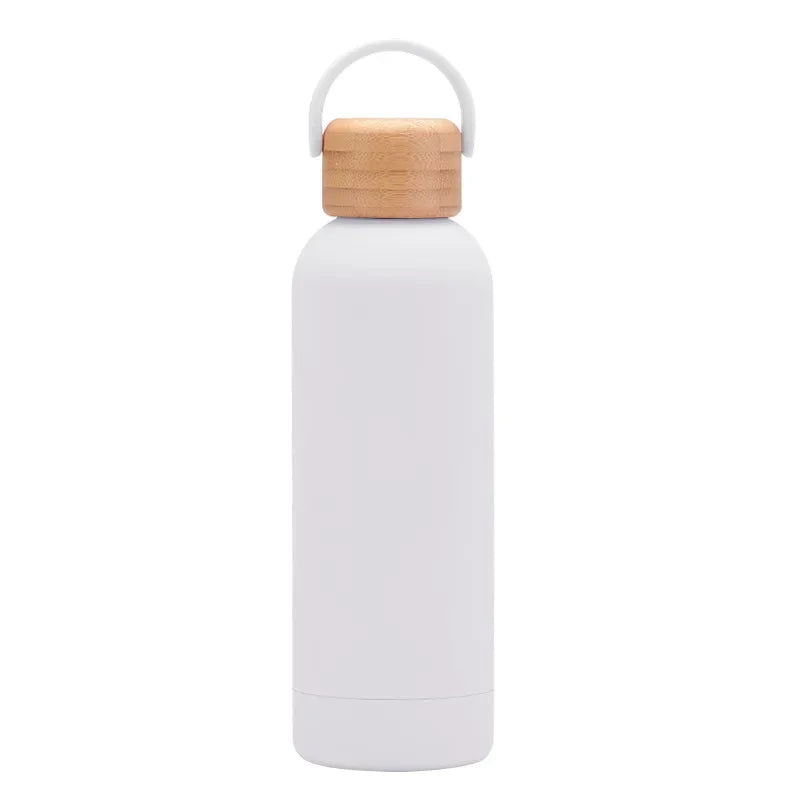 White Color 500 ml Stainless Steel Thermos Bottle With Bamboo Lid
