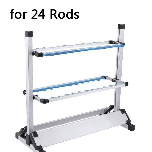 24 Holes Blue Color Aluminum Alloy Fishing Rod Rack Stand Storage Organizer