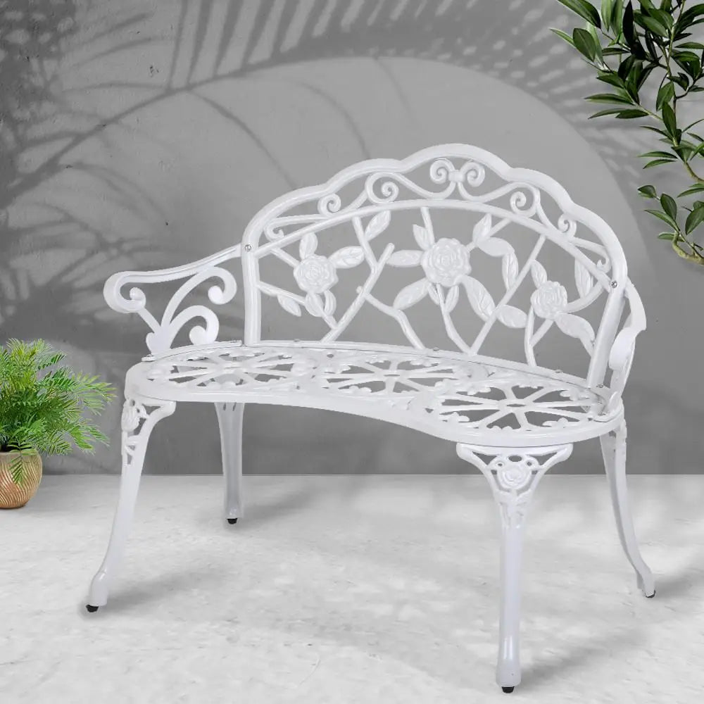 Cast Aluminium Garden Bench – Vintage White 100 cm