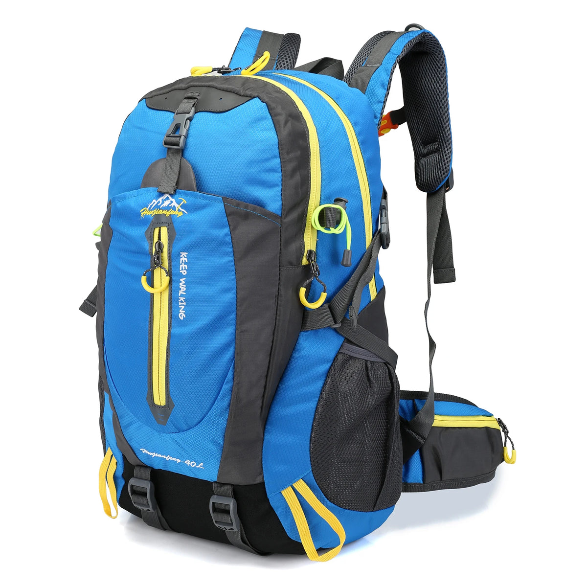 Blue Color 40L Water Resistant Hiking Backpack With Laptop Compartment