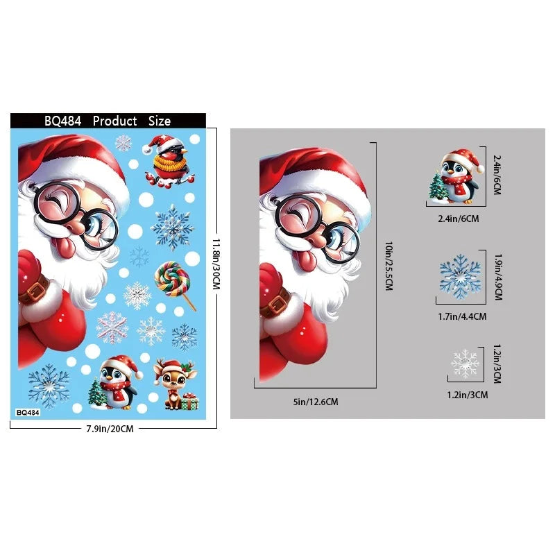 Christmas Window Clings Gingerbread Santa Snowman Decor