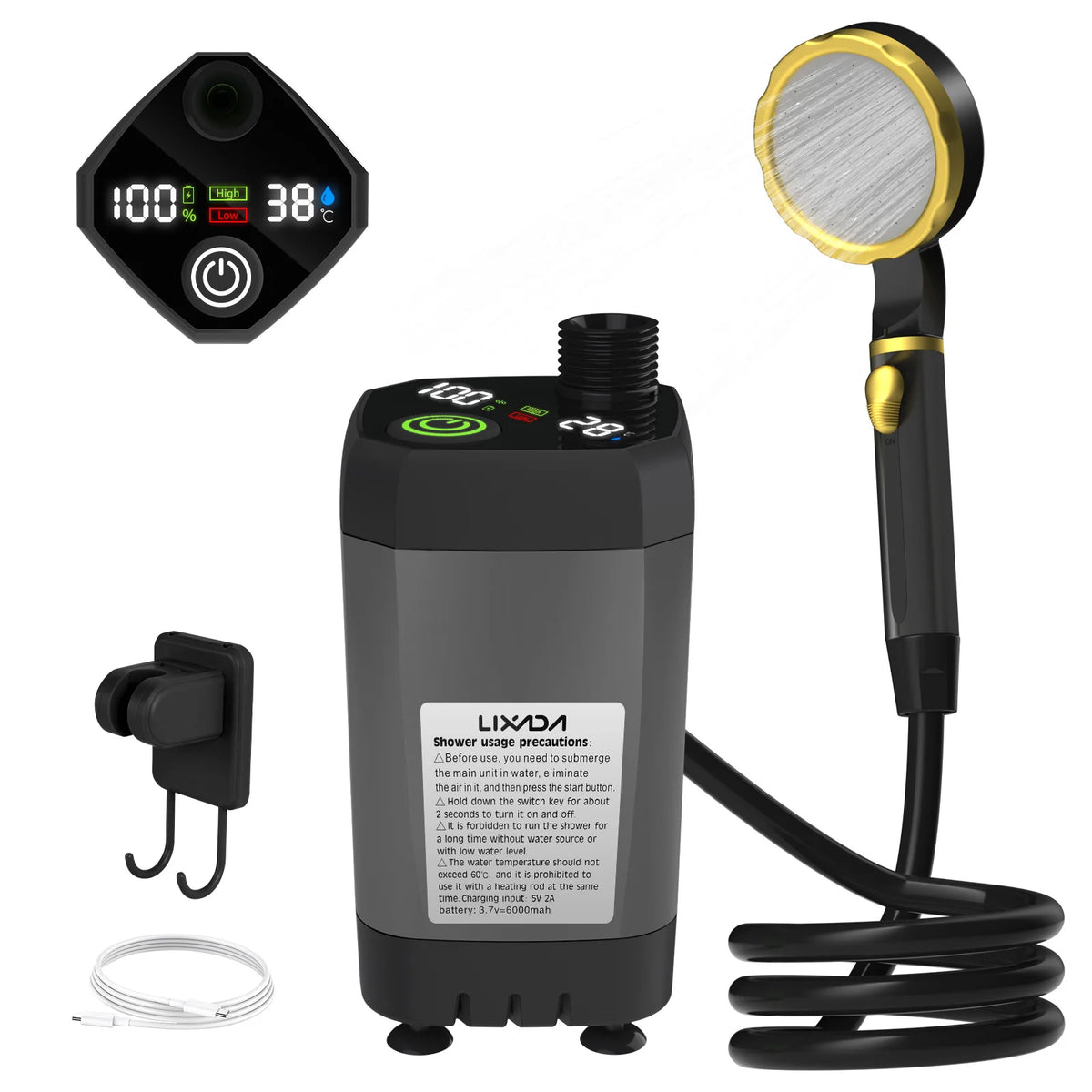 Portable Camping Shower Pump With Digital Display 6000mAh
