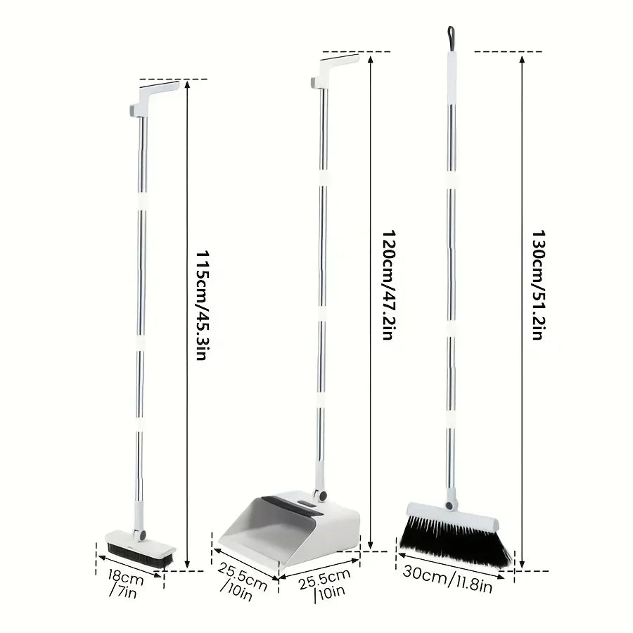 White-3 in 1-C Color 3-in-1 Rotating Broom and Dustpan Set with Hair Scraper