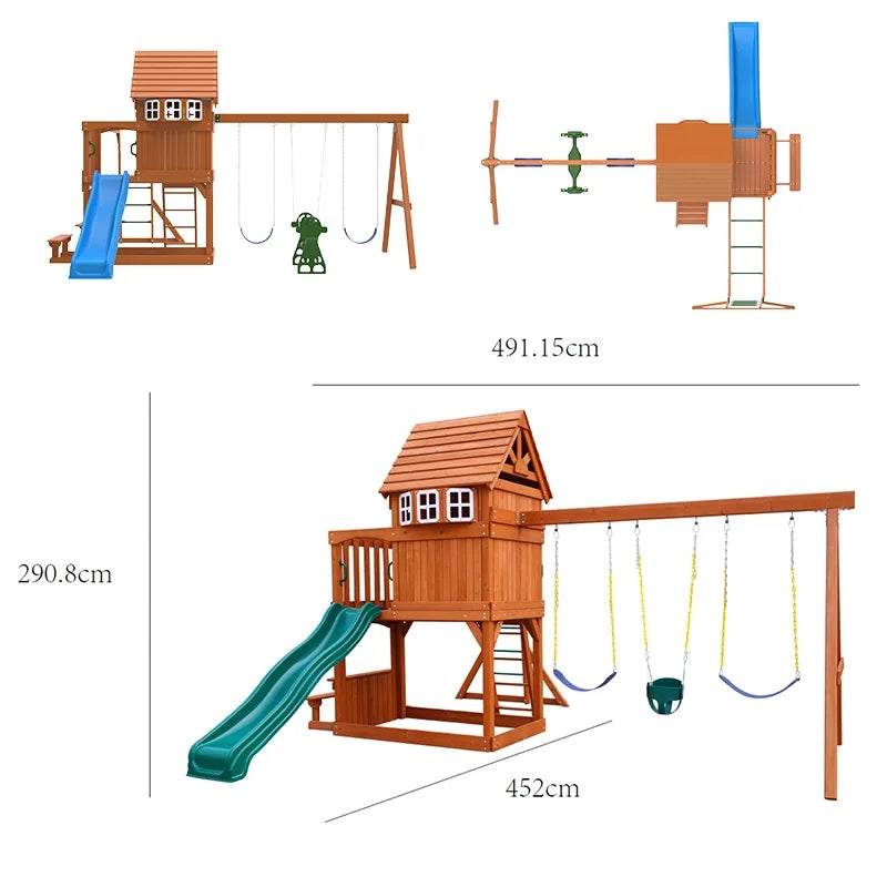 Outdoor Wooden Playground Swing Set With Monkey Bars
