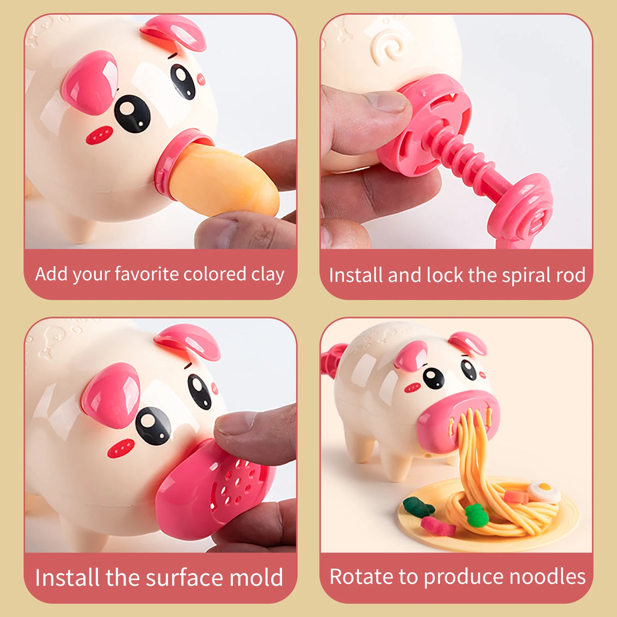 Cartoon Pig Noodle Maker Clay Play Set for Kids