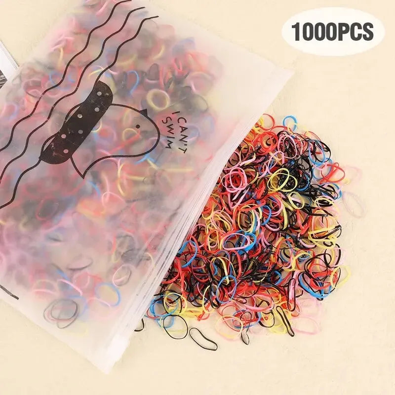 black color Color 1000-Piece Colorful Disposable Hair Elastics For Kids
