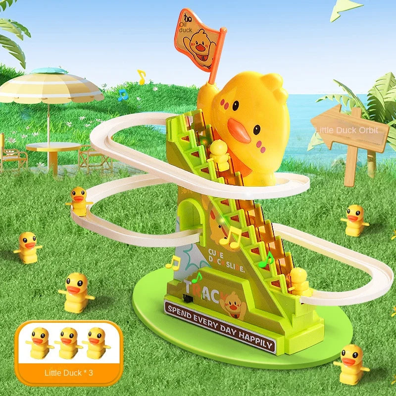 3 ducks Color Stair-Climbing Duck Roller Coaster Toy with Lights & Music