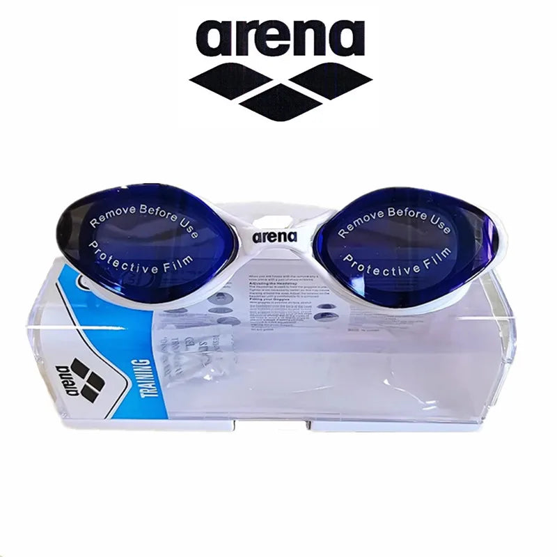 White Blue Color Waterproof Anti-Fog Swimming Goggles and Cap Set