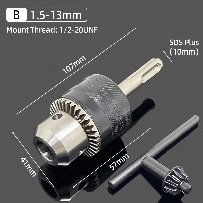 (B) 1.5-13mm Color Keyless Drill Chuck Adapter With SDS Plus Shank 1/2-20UNF
