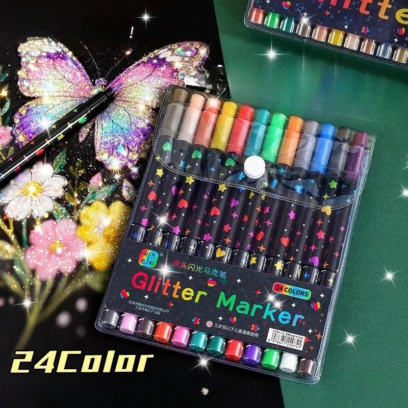 Double-Ended Glitter Pens Set – 24 Fast-Drying Colors