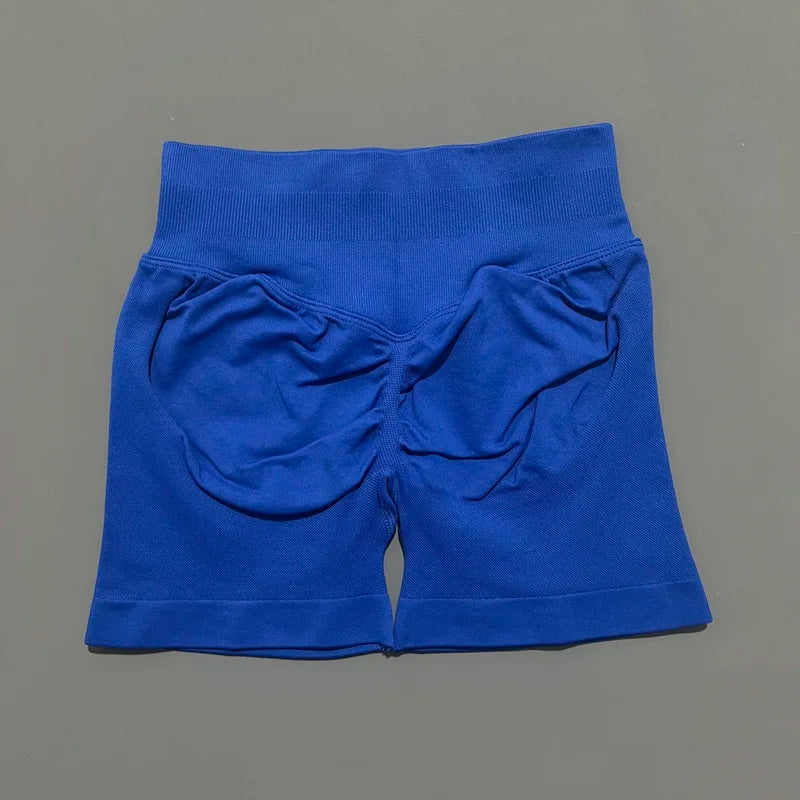 Deep Sea Blue Color Women’s Seamless Scrunch Butt Yoga Gym Shorts