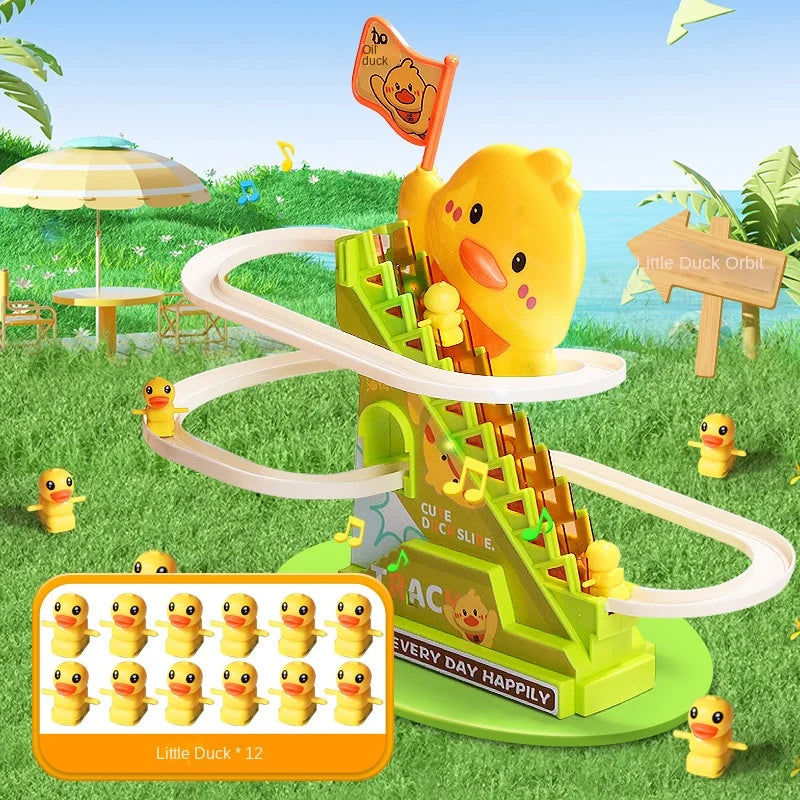 12 ducks Color Stair-Climbing Duck Roller Coaster Toy with Lights & Music