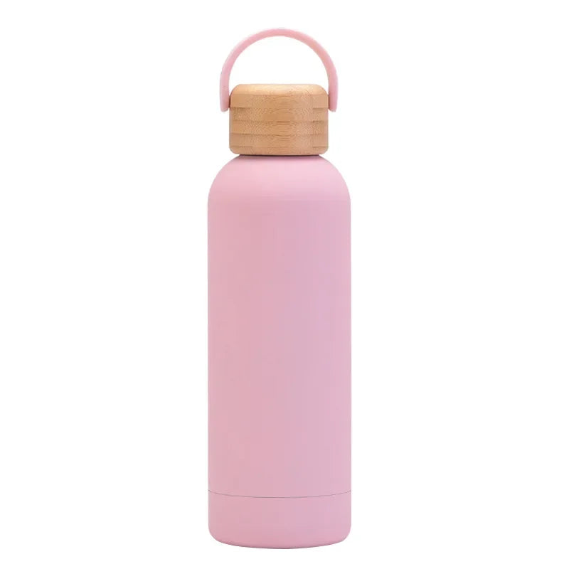 Light pink Color 500 ml Stainless Steel Thermos Bottle With Bamboo Lid