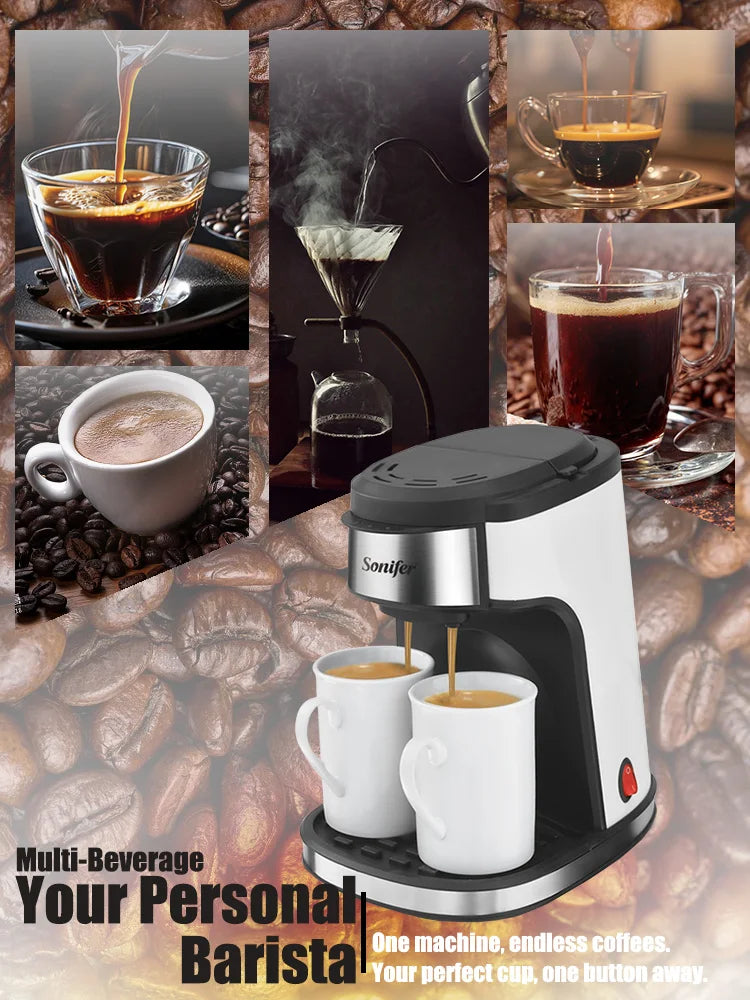 Compact 2-Cup Drip Coffee Maker With Porcelain Mugs