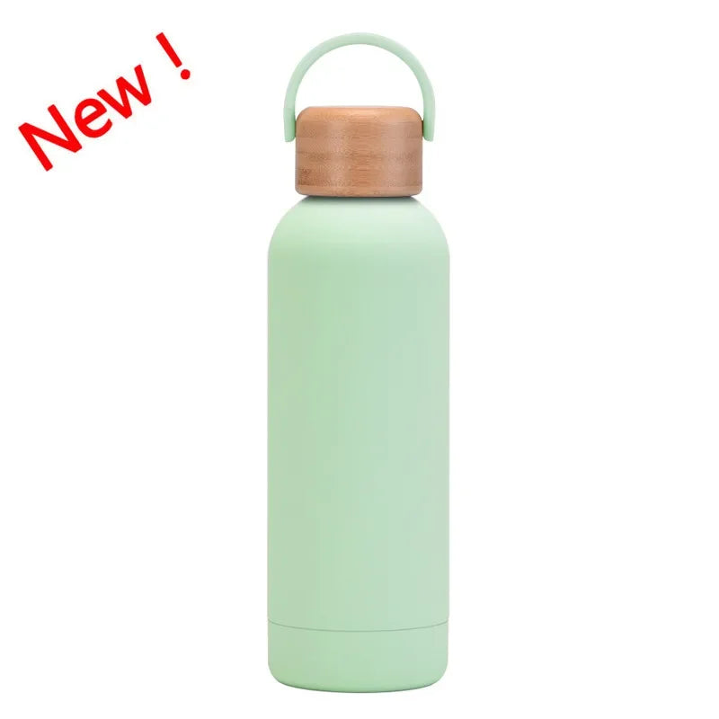 Light green Color 500 ml Stainless Steel Thermos Bottle With Bamboo Lid