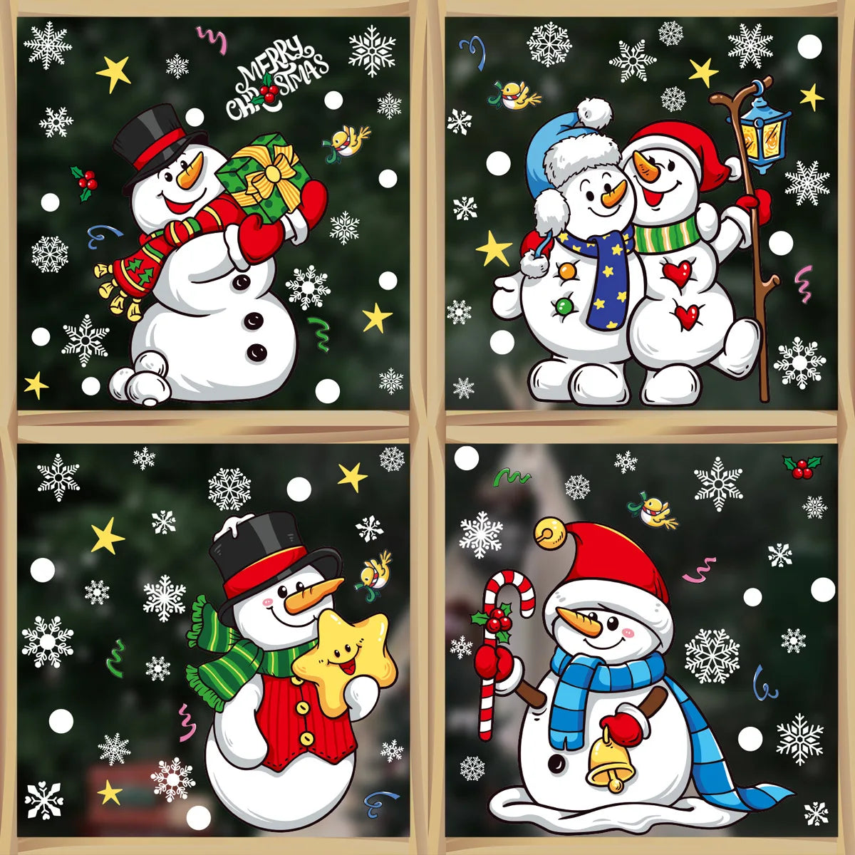 Style 13-4pcs Color Christmas Window Clings Gingerbread Santa Snowman Decor