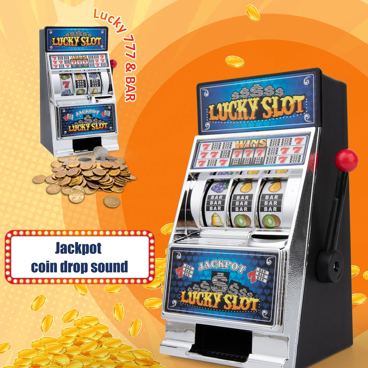 Slot Machine Money Bank with Spinning Reel Action