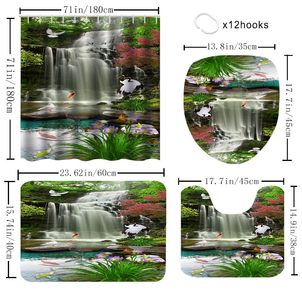 Forest Waterfall Bathroom Set With Shower Curtain