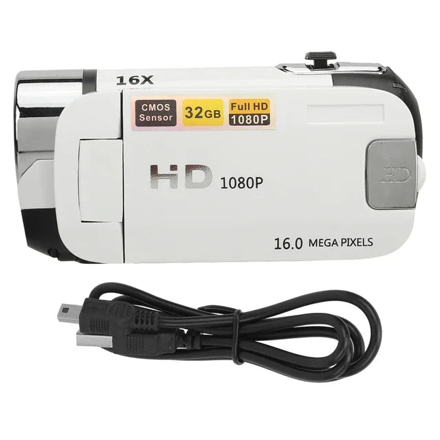 WHITE Color 1080P HD Digital Camera With 2.4" Rotating Screen