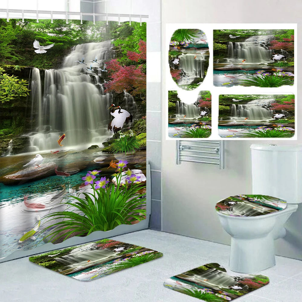 Forest Waterfall Bathroom Set With Shower Curtain