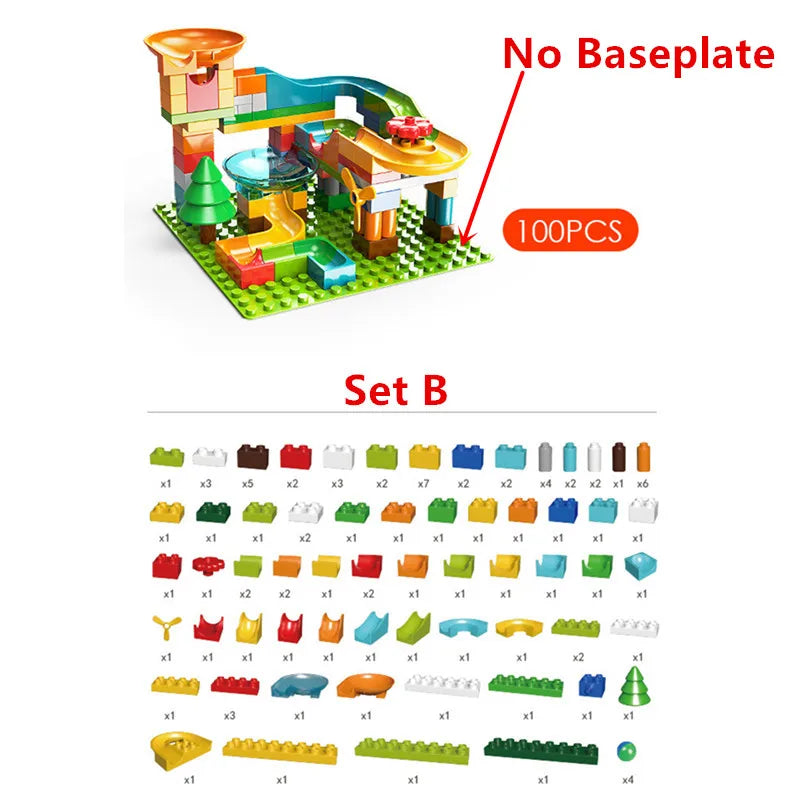 100pc B with plate Color Marble Run Building Blocks Set With Spiral Tracks