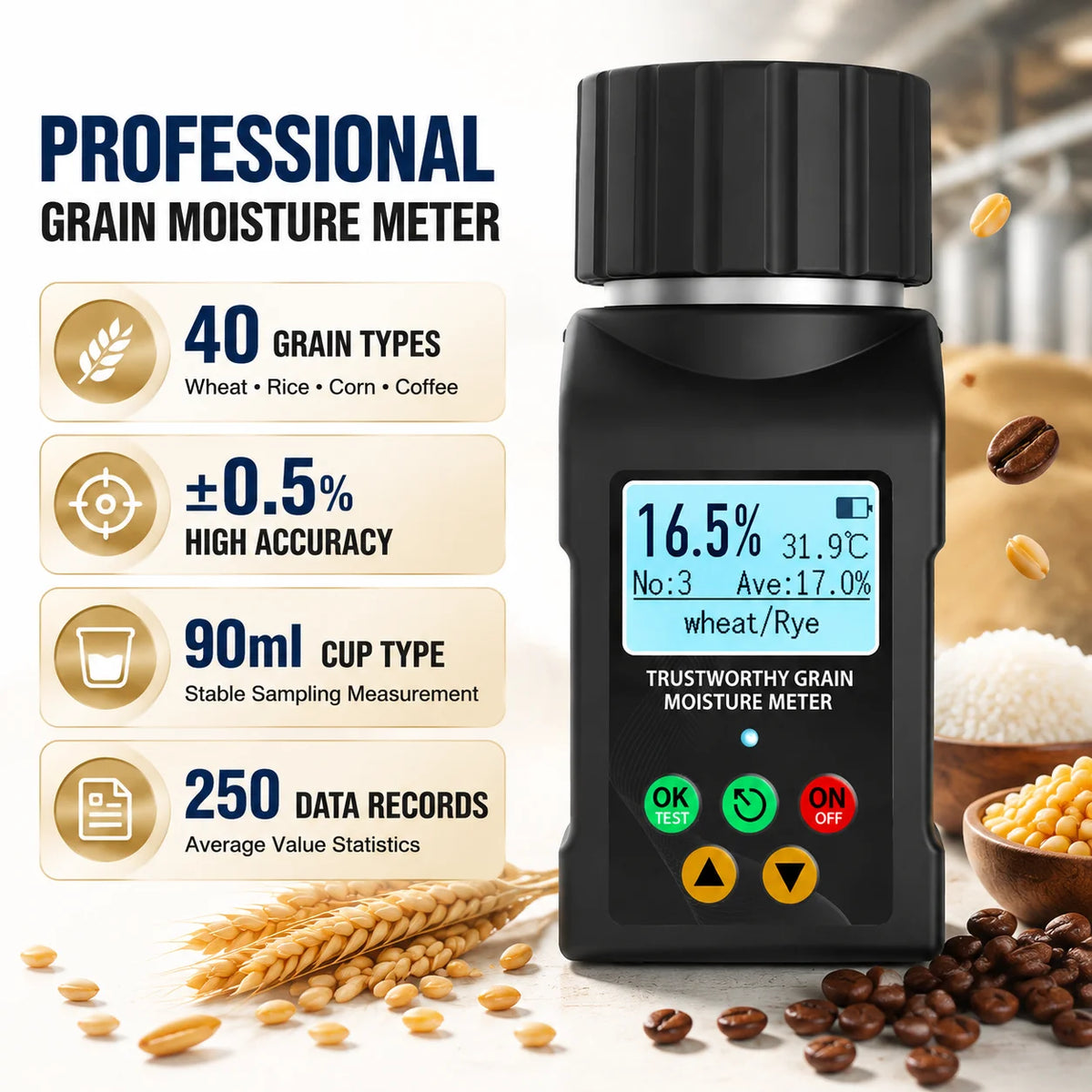 Digital Grain Moisture Meter Cup Type – 40 Grain Profiles