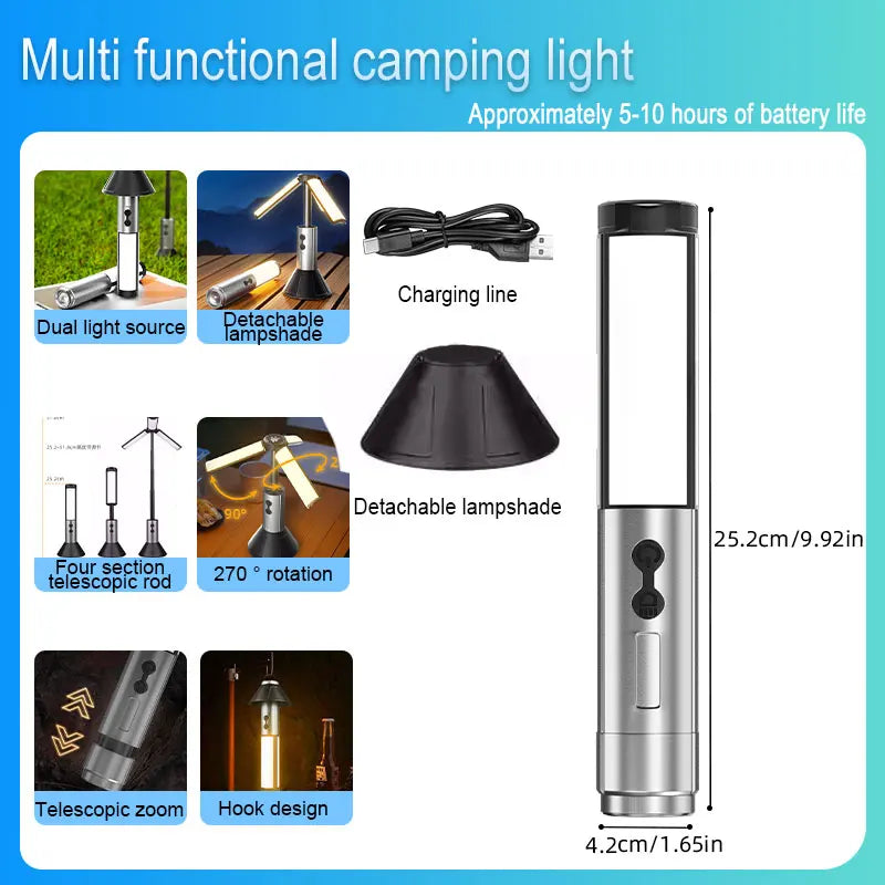 YD2324 Emitting Color Rechargeable Telescopic LED Camping Light – Folding Spotlight
