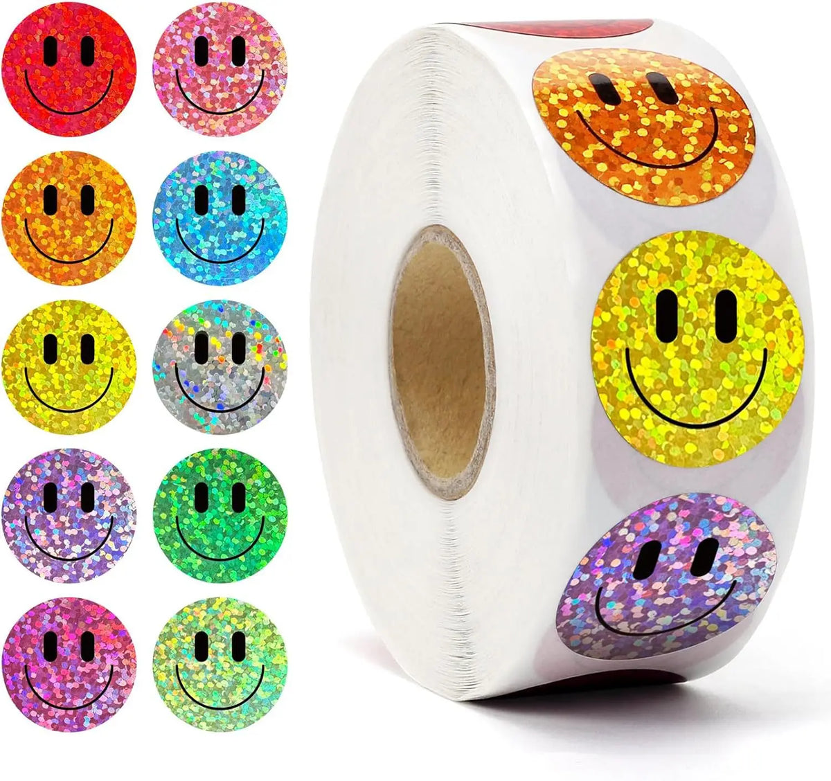 500 Pcs Smiley Face Stickers Roll – 1 Inch Rainbow