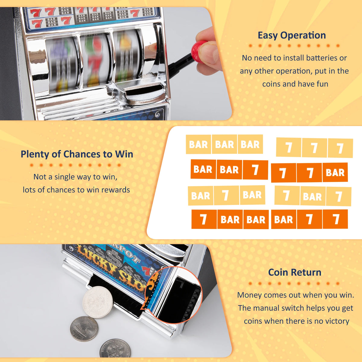 Slot Machine Money Bank with Spinning Reel Action