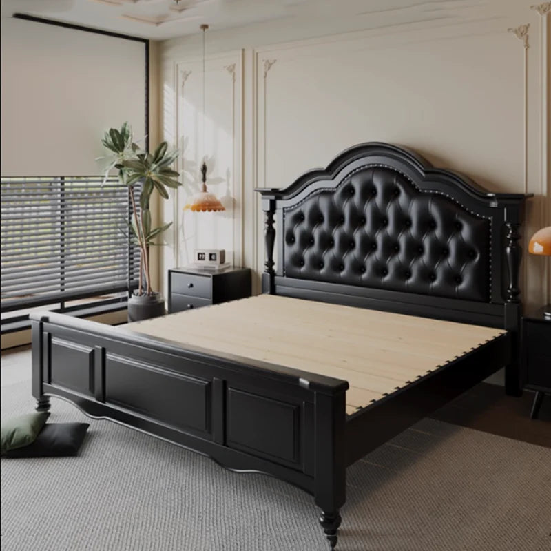 European Solid Wood Platform Bed With Soft Upholstered Headboard