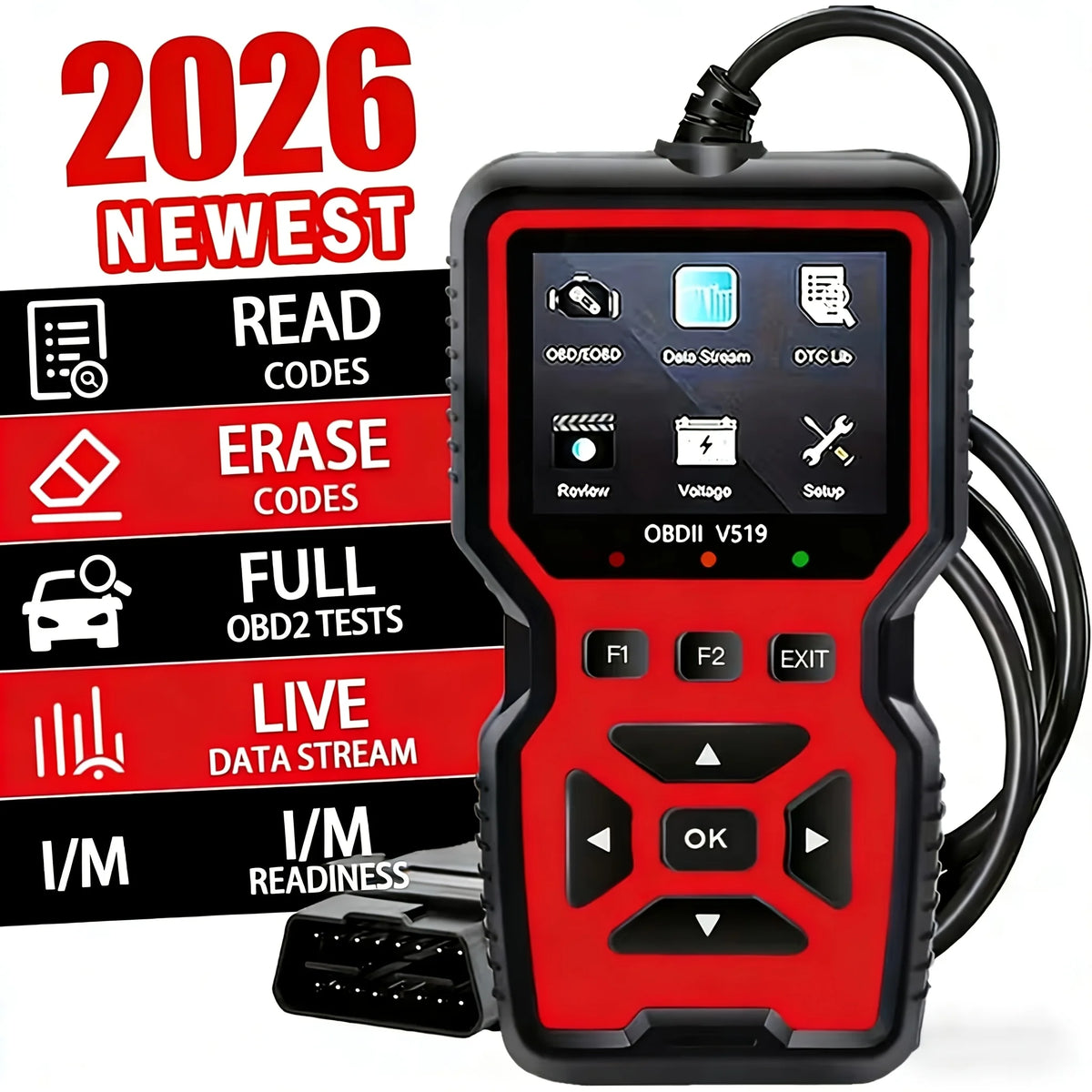 Red Color USB OBD2 Car Diagnostic Scanner – Real-Time Data Reader