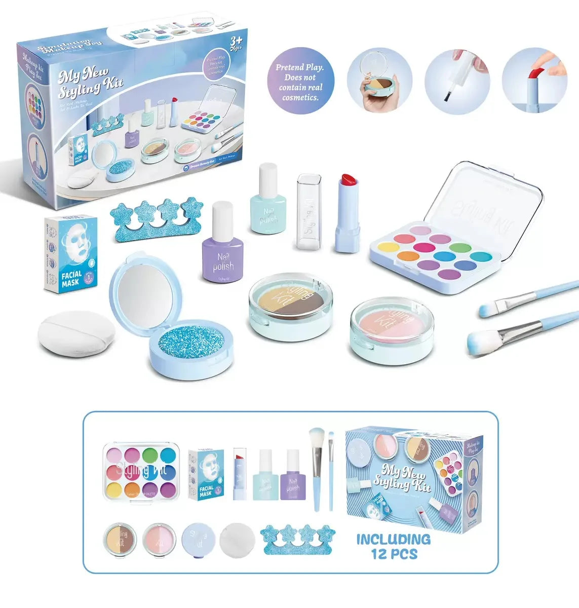 lanse12 Color Kids Princess Pretend Makeup Play Set With Faux Manicure
