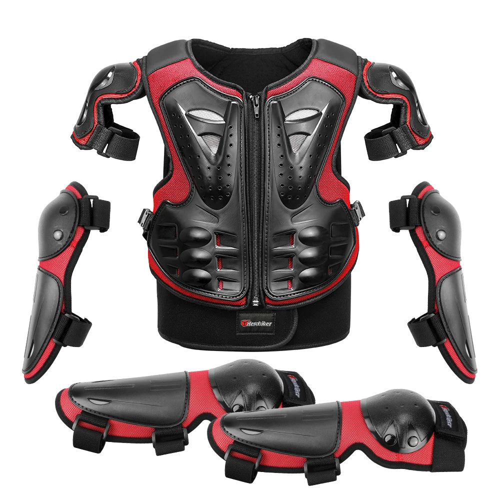 MC1018-Red Color Kids Motorcycle Body Armor Set With Elbow And Knee Pads