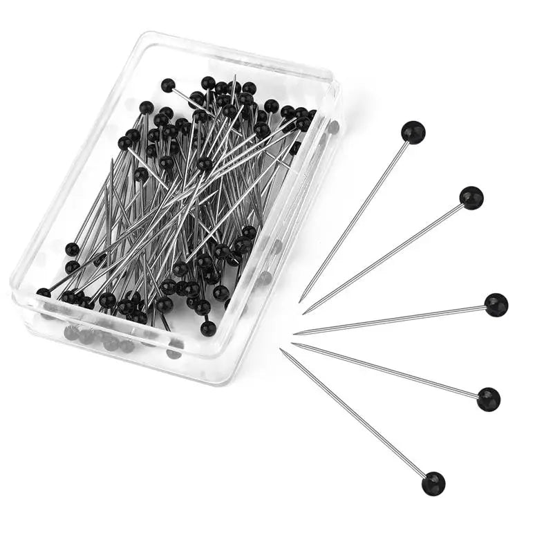 black-100pcs Color Straight Sewing Pins With Colored Glass Heads 32 mm