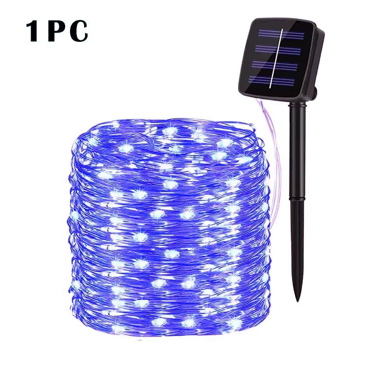 1pc-blue Emitting Color Solar LED Fairy String Lights Outdoor – 8 Modes, IP65