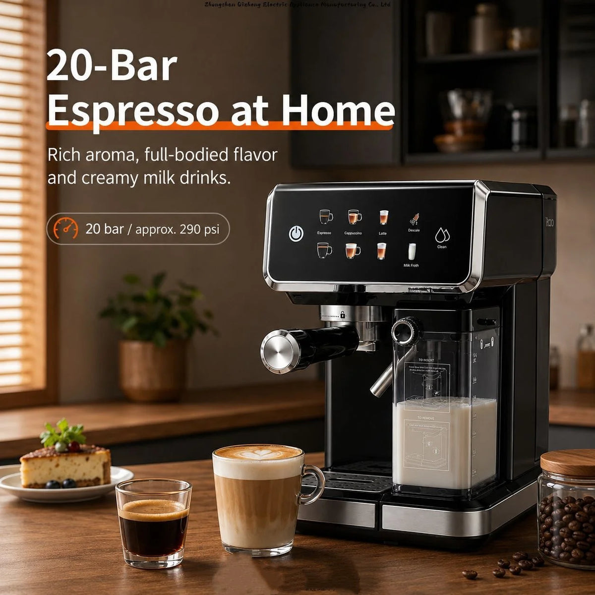 20 Bar Espresso Coffee Machine With Milk Frother