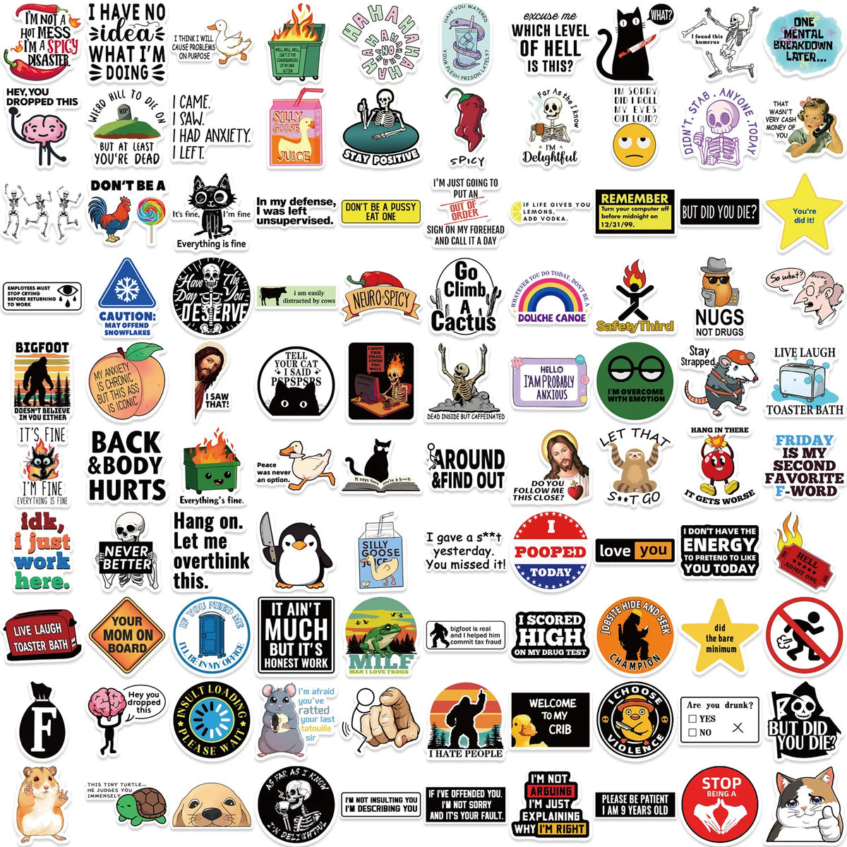100-Piece Cartoon Meme Sticker Pack For Laptops & More