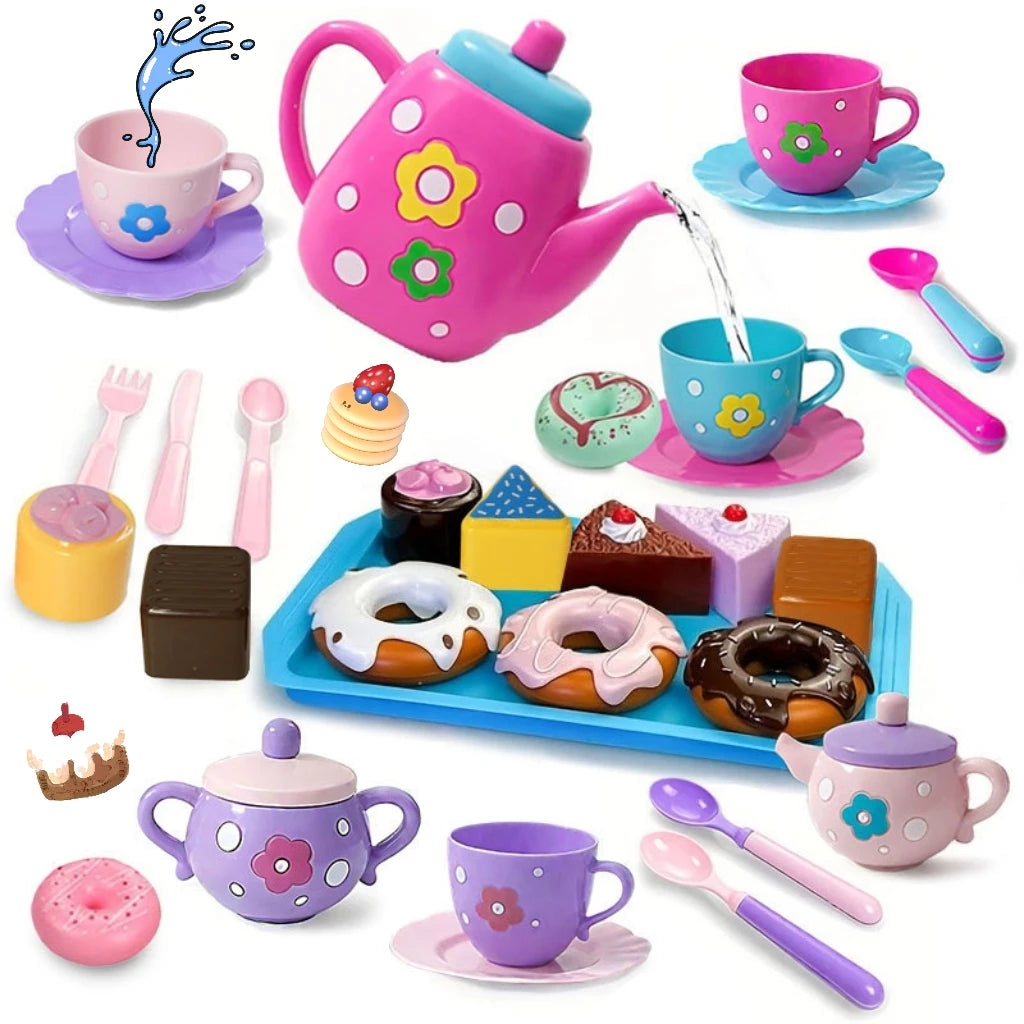 Kids Pretend Tea Party Playset with Kettle and Treats