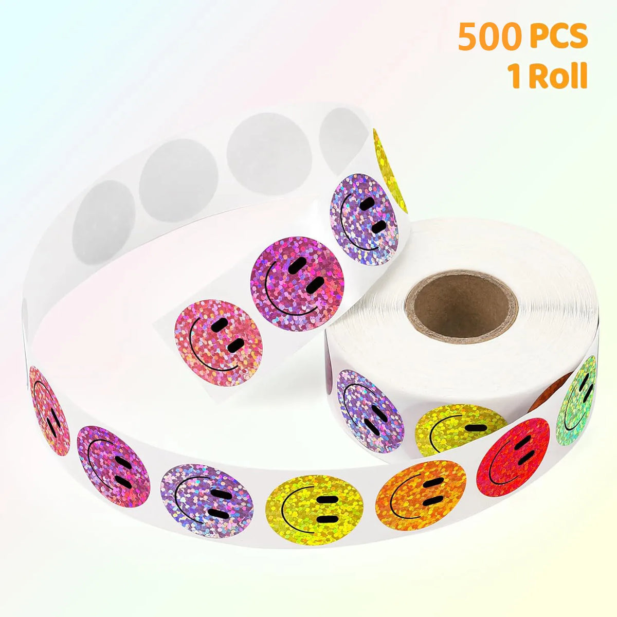 500 Pcs Smiley Face Stickers Roll – 1 Inch Rainbow