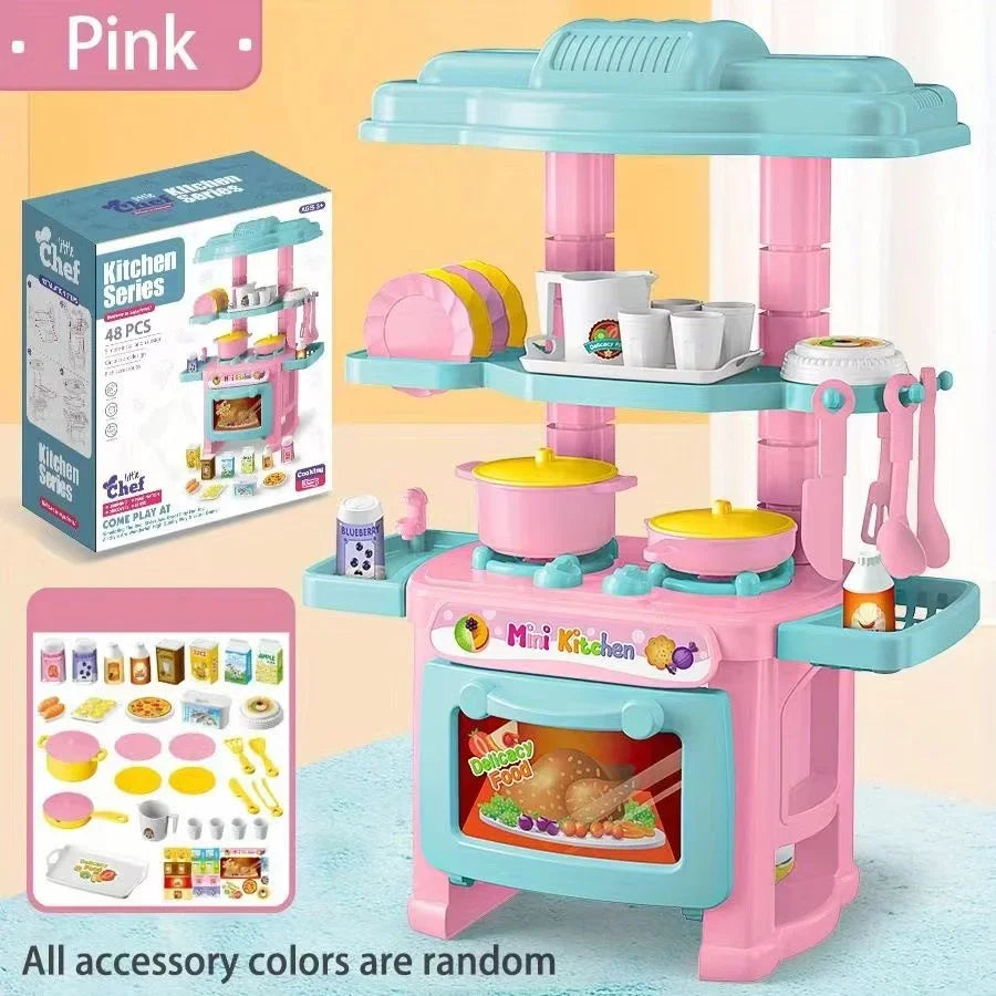 Pink Color Mini Kitchen Play Set For Kids – Pretend Cooking Toy