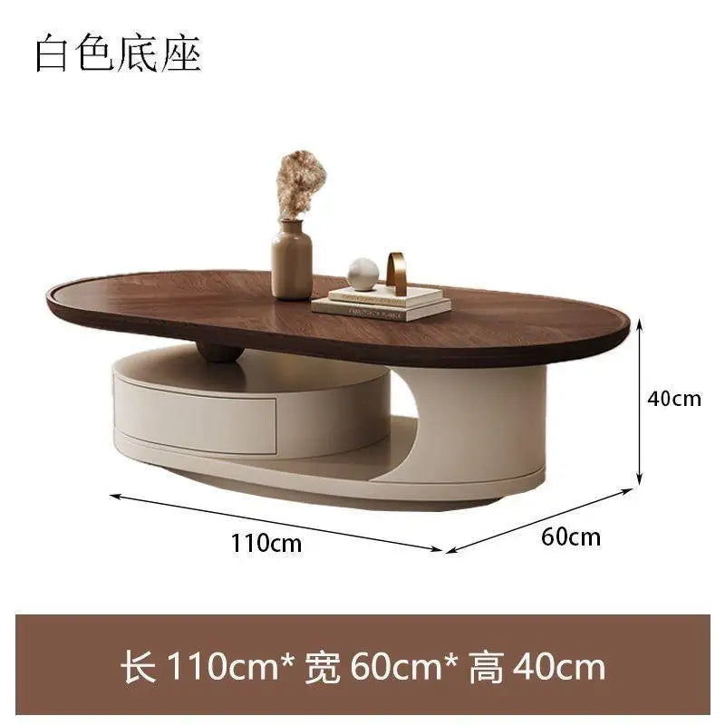 White base Color Modern Oval Coffee Table With Storage – Solid Wood & Marble