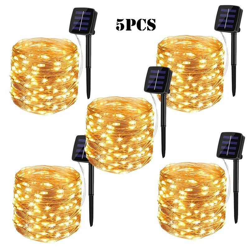 5pcs-warm white Emitting Color Solar LED Fairy String Lights Outdoor – 8 Modes, IP65