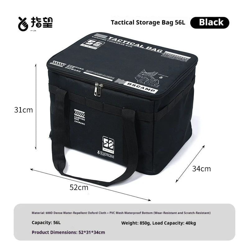 Black 56L Color Foldable Tactical Camping Storage Bag – Large Capacity