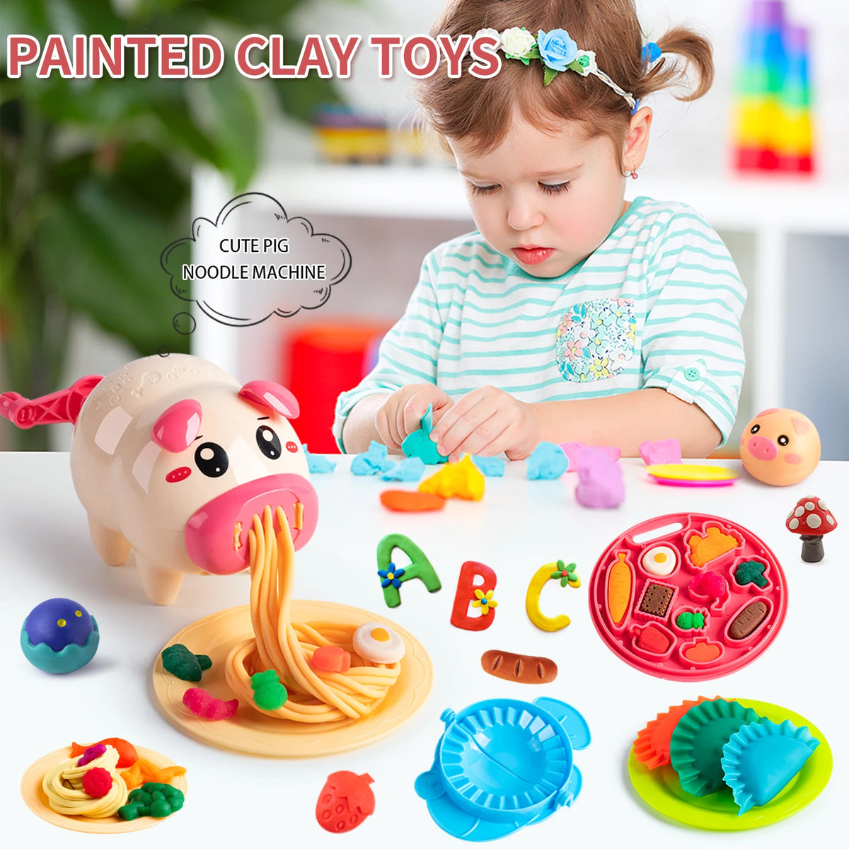 Cartoon Pig Noodle Maker Clay Play Set for Kids