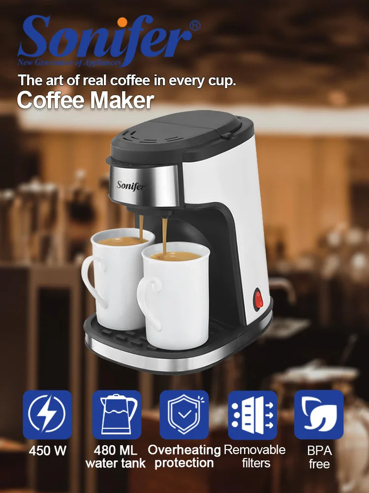 Compact 2-Cup Drip Coffee Maker With Porcelain Mugs