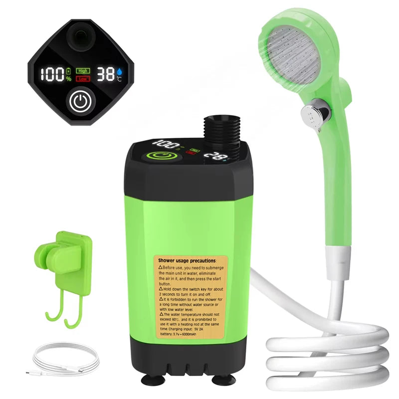 green Color Portable Camping Shower Pump With Digital Display