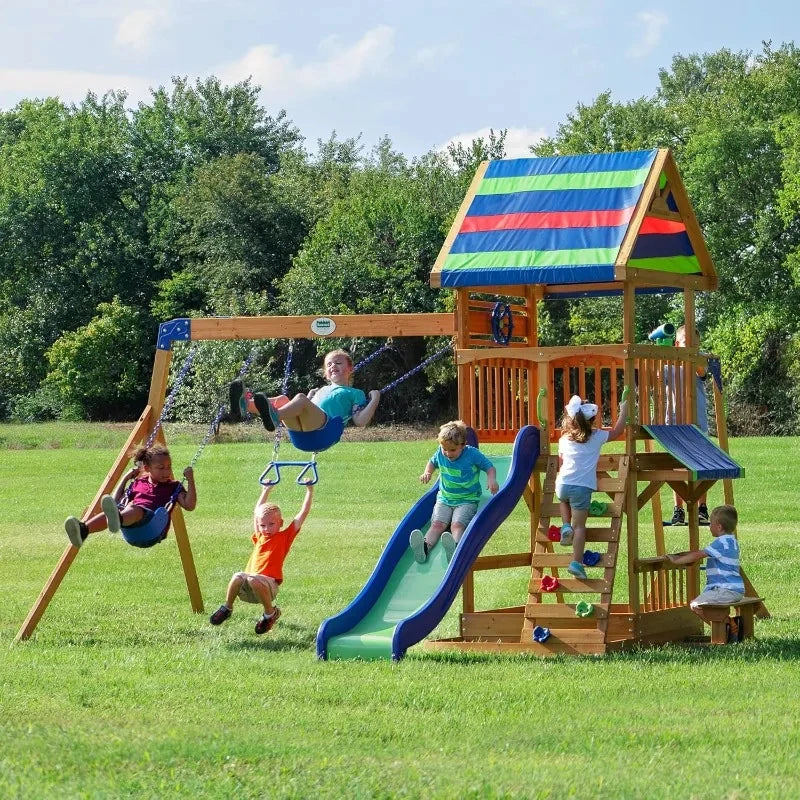 Backyard Plastic Swing Set With Slide And Monkey Bars