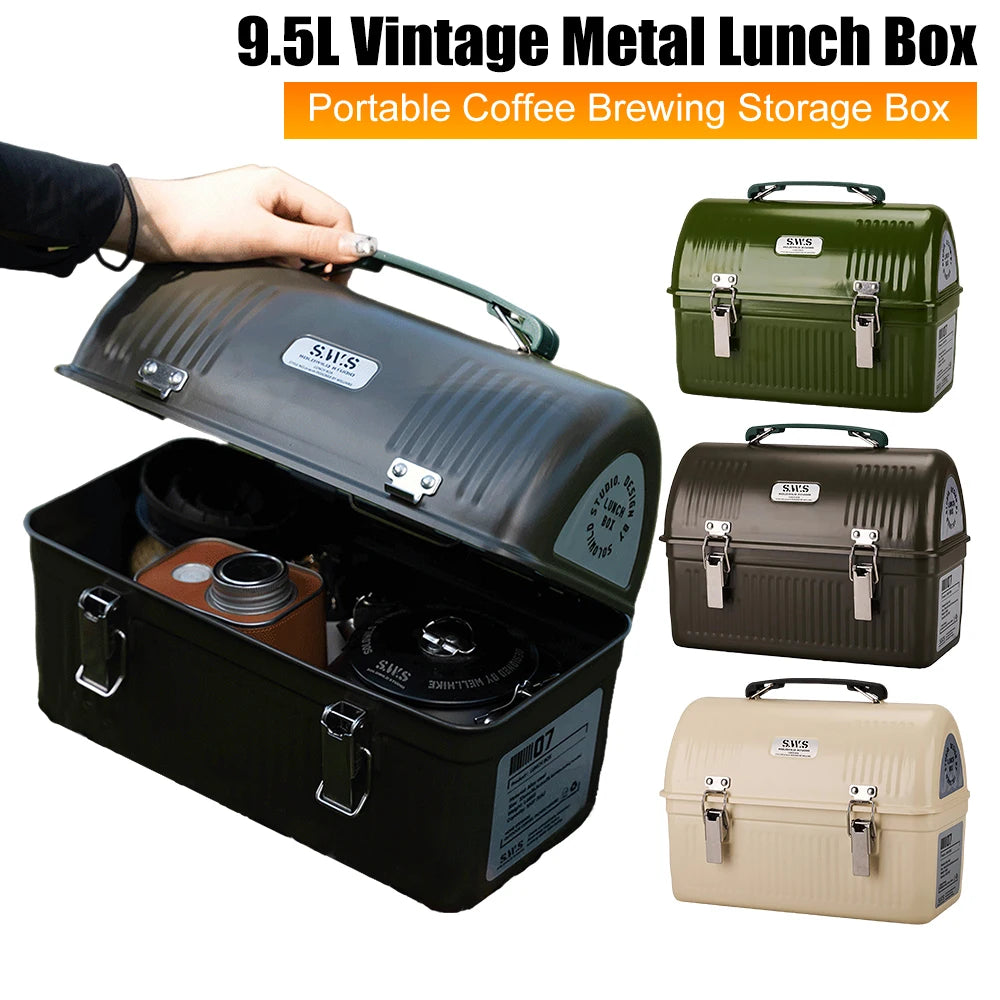 Vintage Metal Lunch Box Storage Case 9.5L With Handle