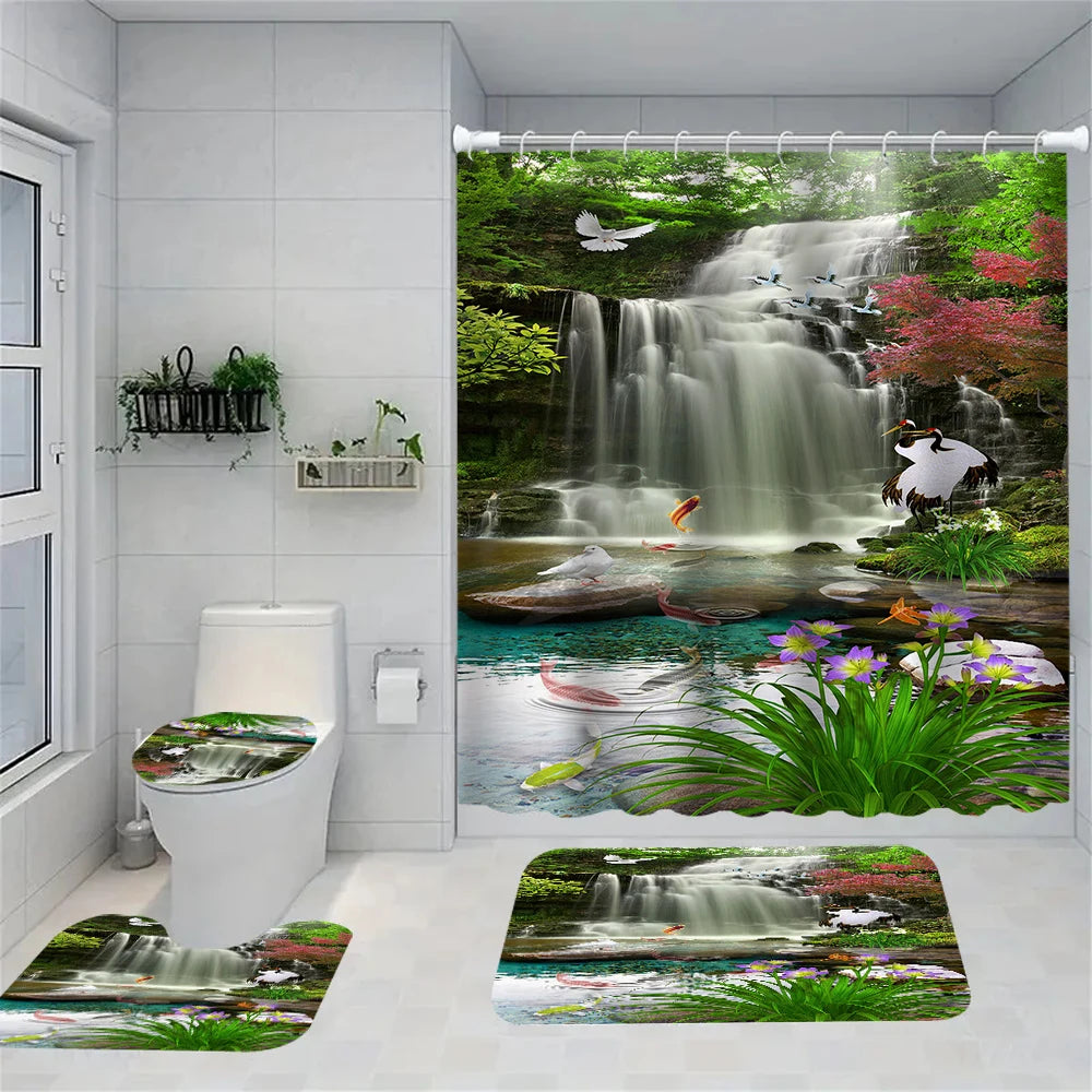 Forest Waterfall Bathroom Set With Shower Curtain