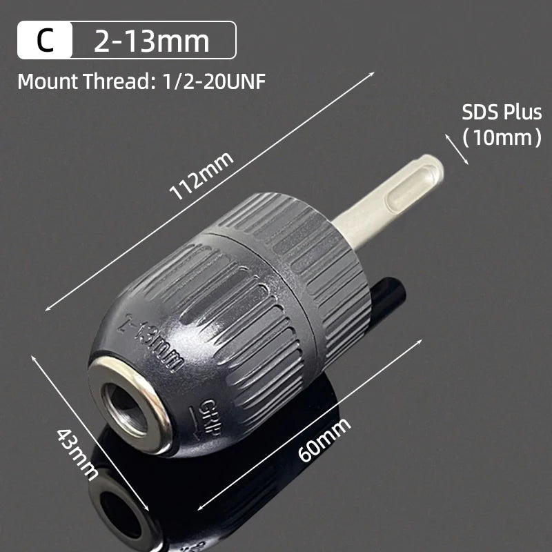 (C) 2-13mm Plastic Color Keyless Drill Chuck Adapter With SDS Plus Shank 1/2-20UNF